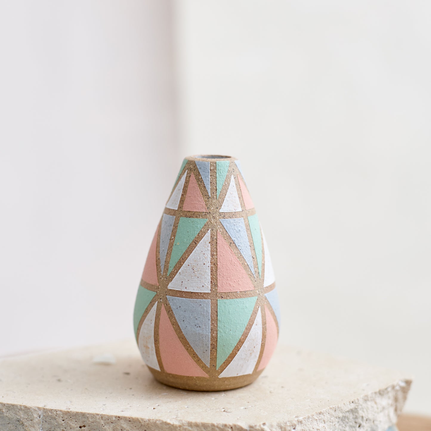 Geometric Handmade Ceramic Tapered Mini Vase - Multi Pastel Colour