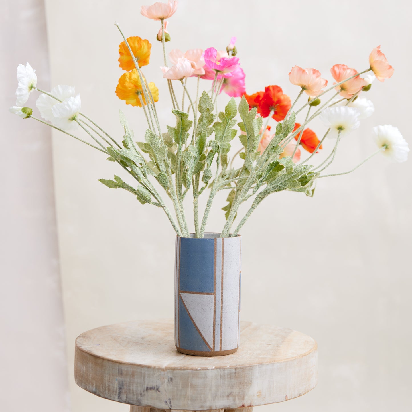 Geometric Cylindrical Handmade Ceramic Vase - Dark Blue and Grey