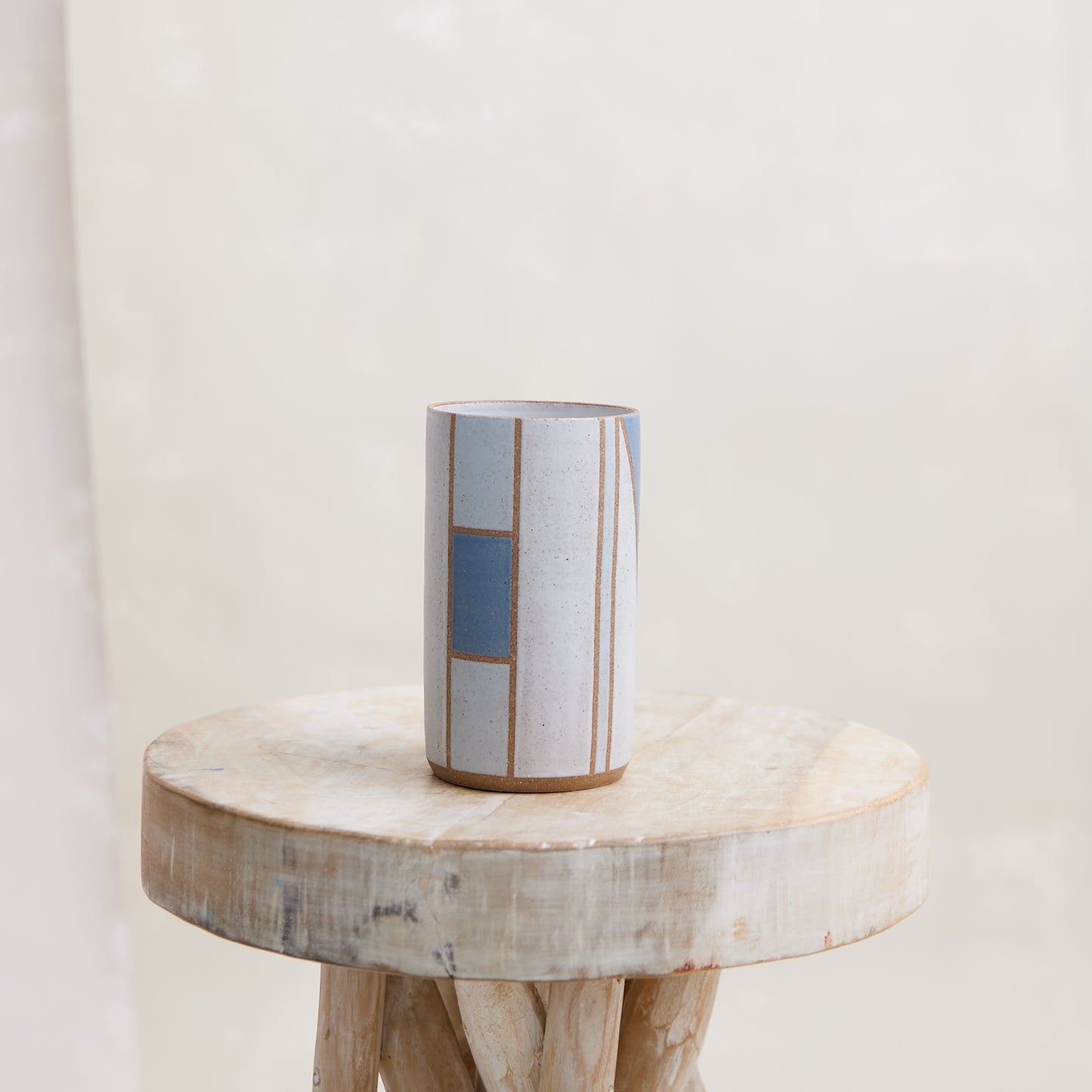 Geometric Cylindrical Handmade Ceramic Vase - Dark Blue and Grey