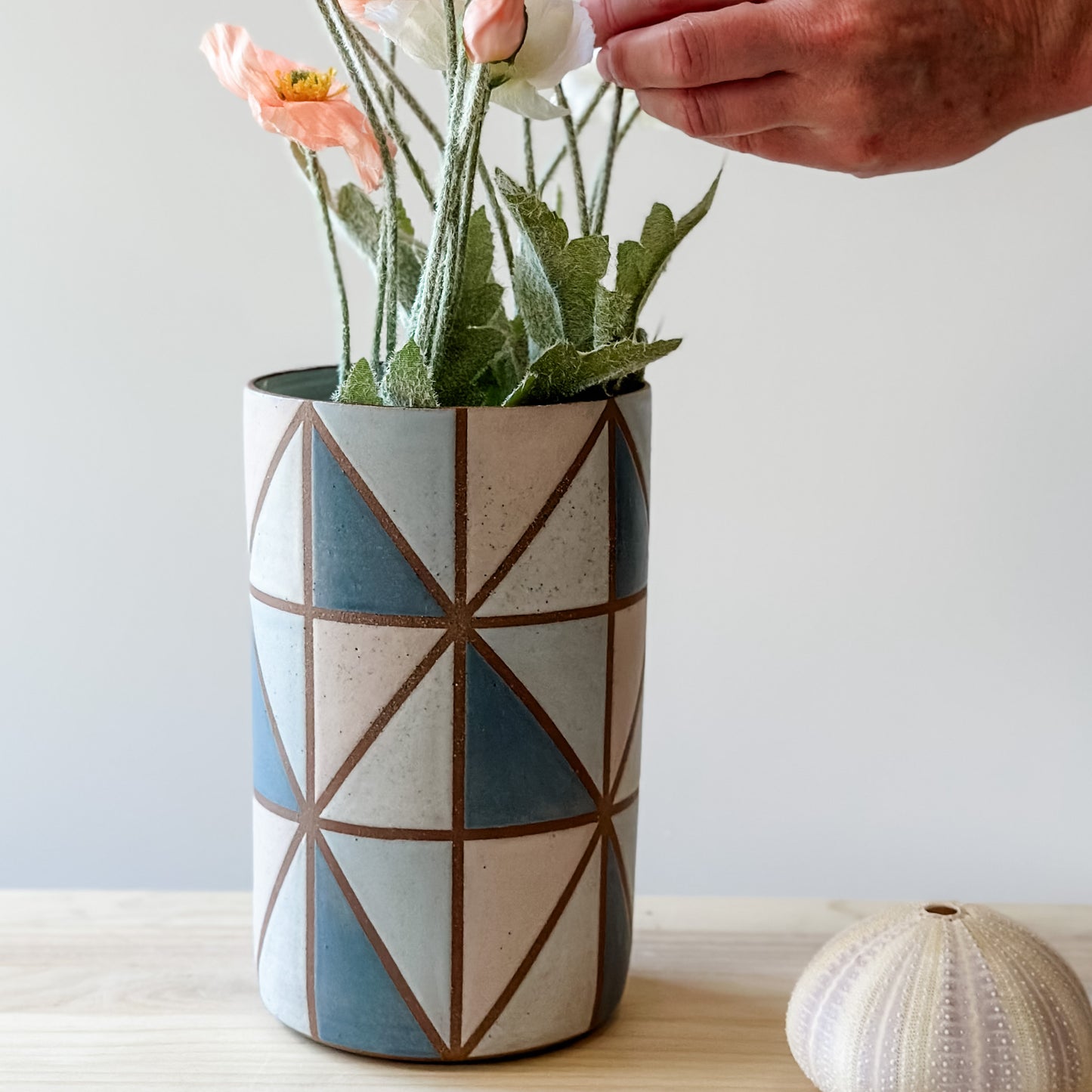 Geometric Handmade Ceramic Vase - Blue and Pink