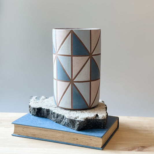 Geometric Handmade Ceramic Vase - Blue and Pink