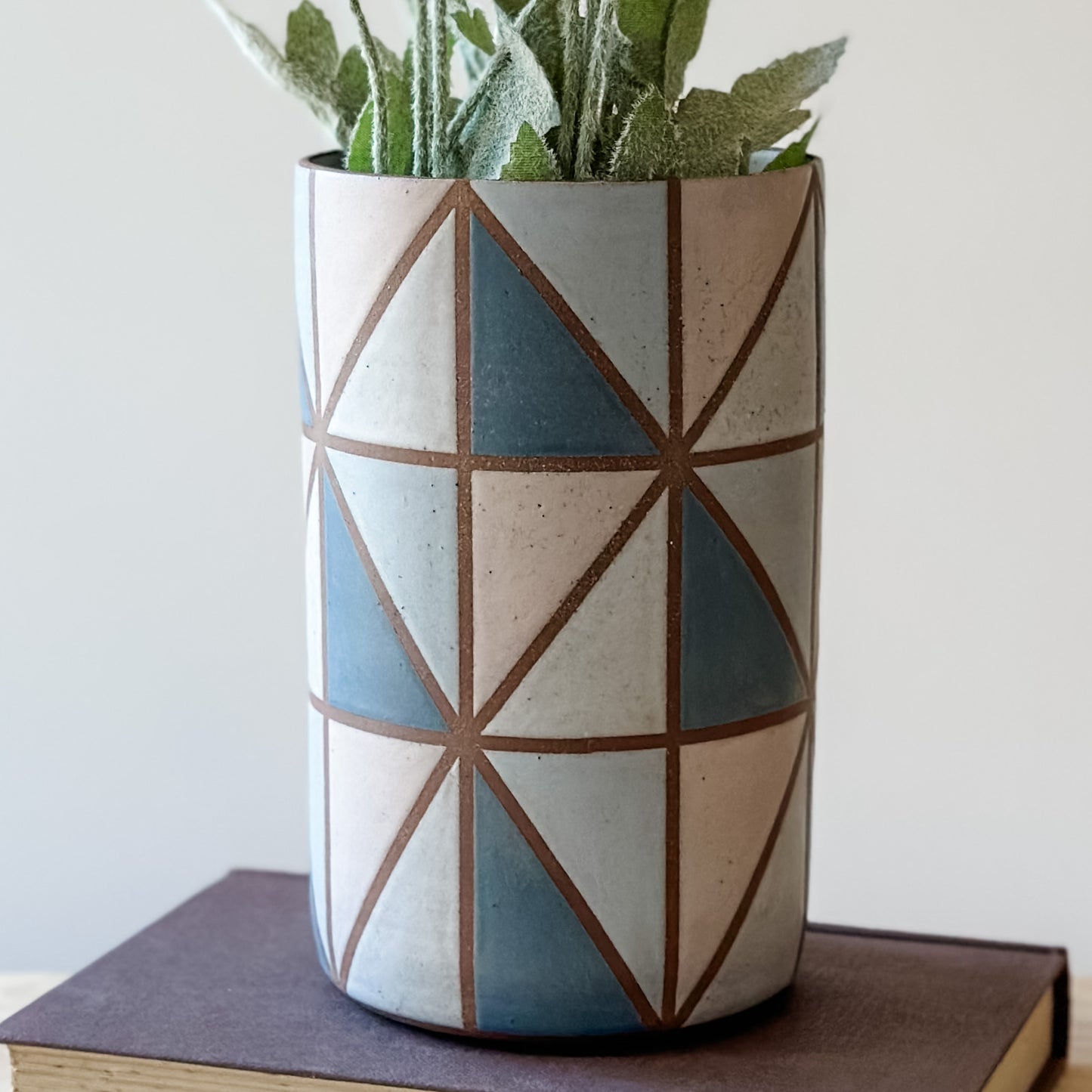 Geometric Handmade Ceramic Vase - Blue and Pink