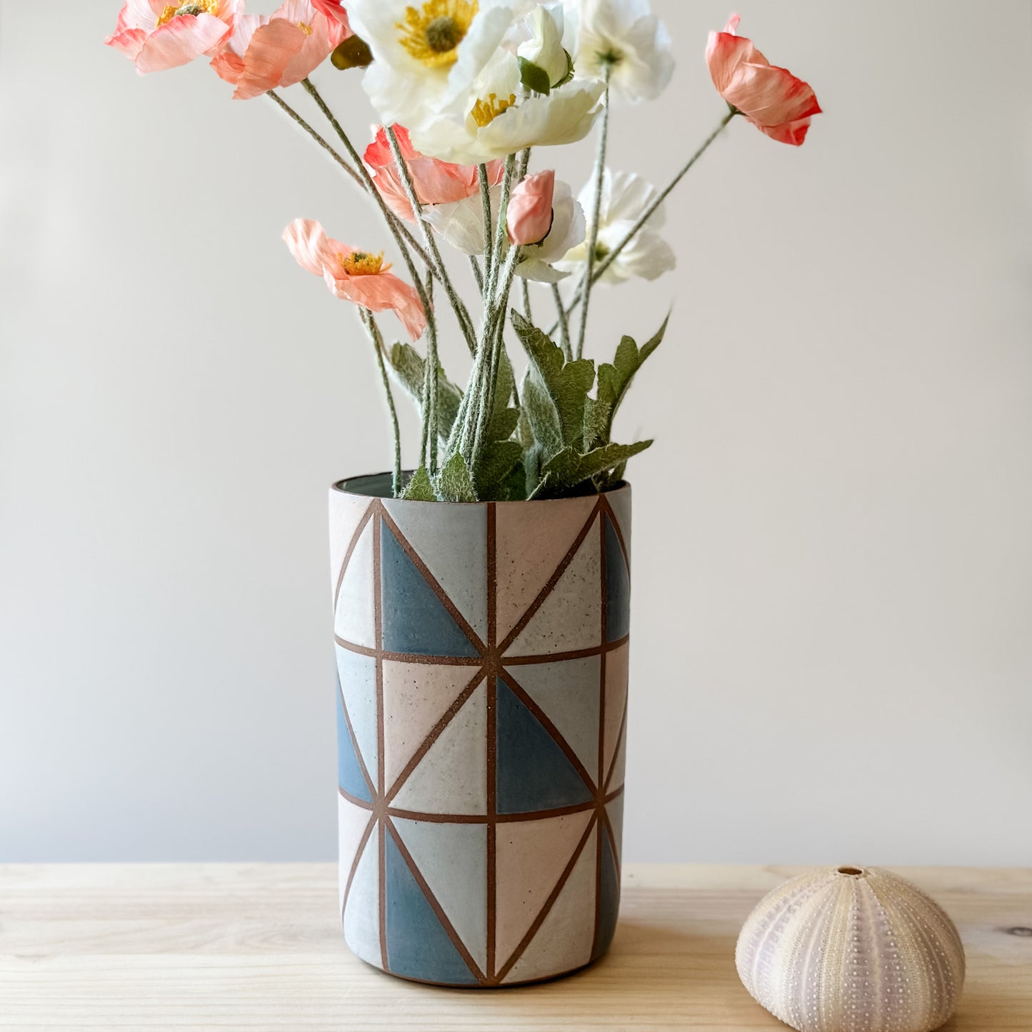 Geometric Handmade Ceramic Vase - Blue and Pink