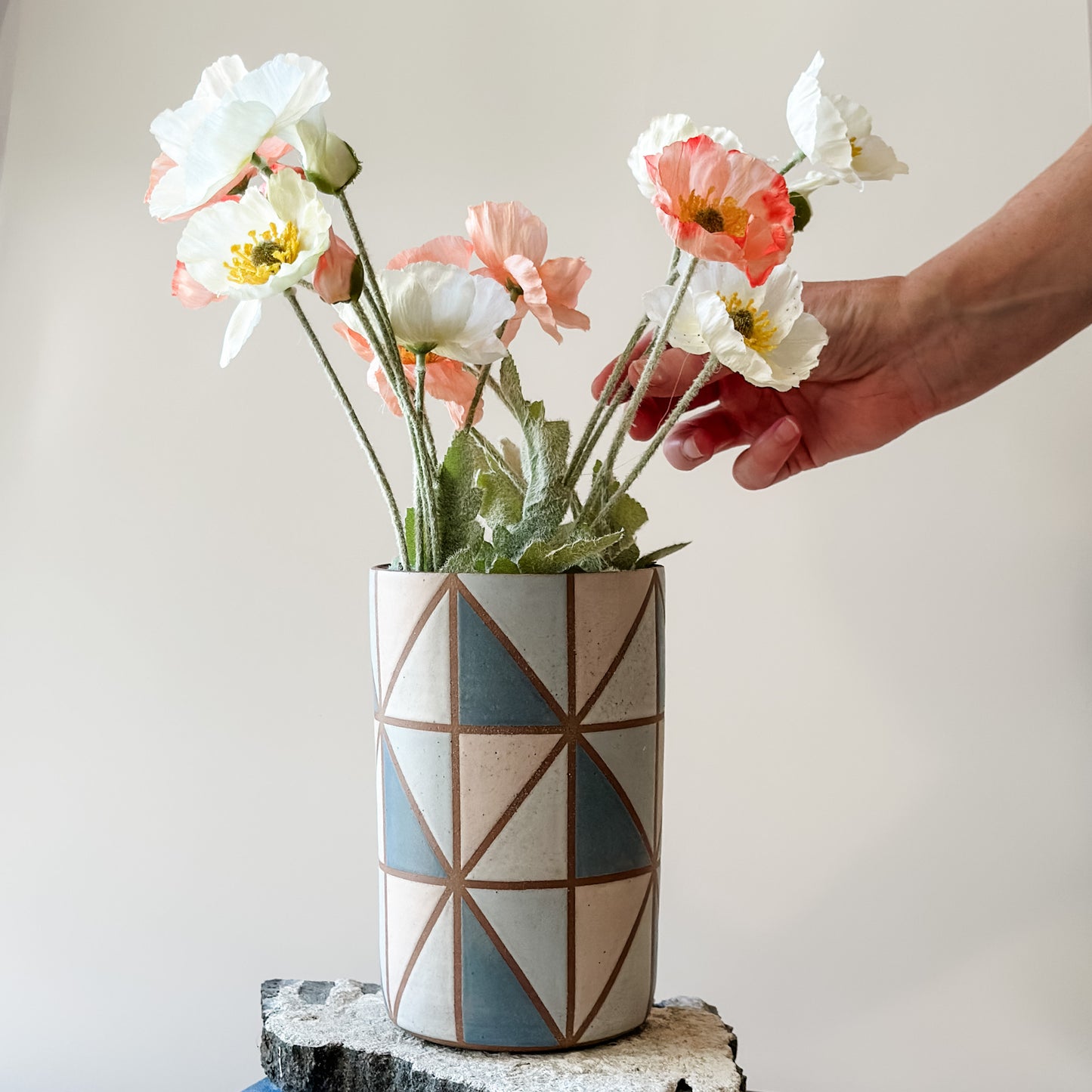 Geometric Handmade Ceramic Vase - Blue and Pink