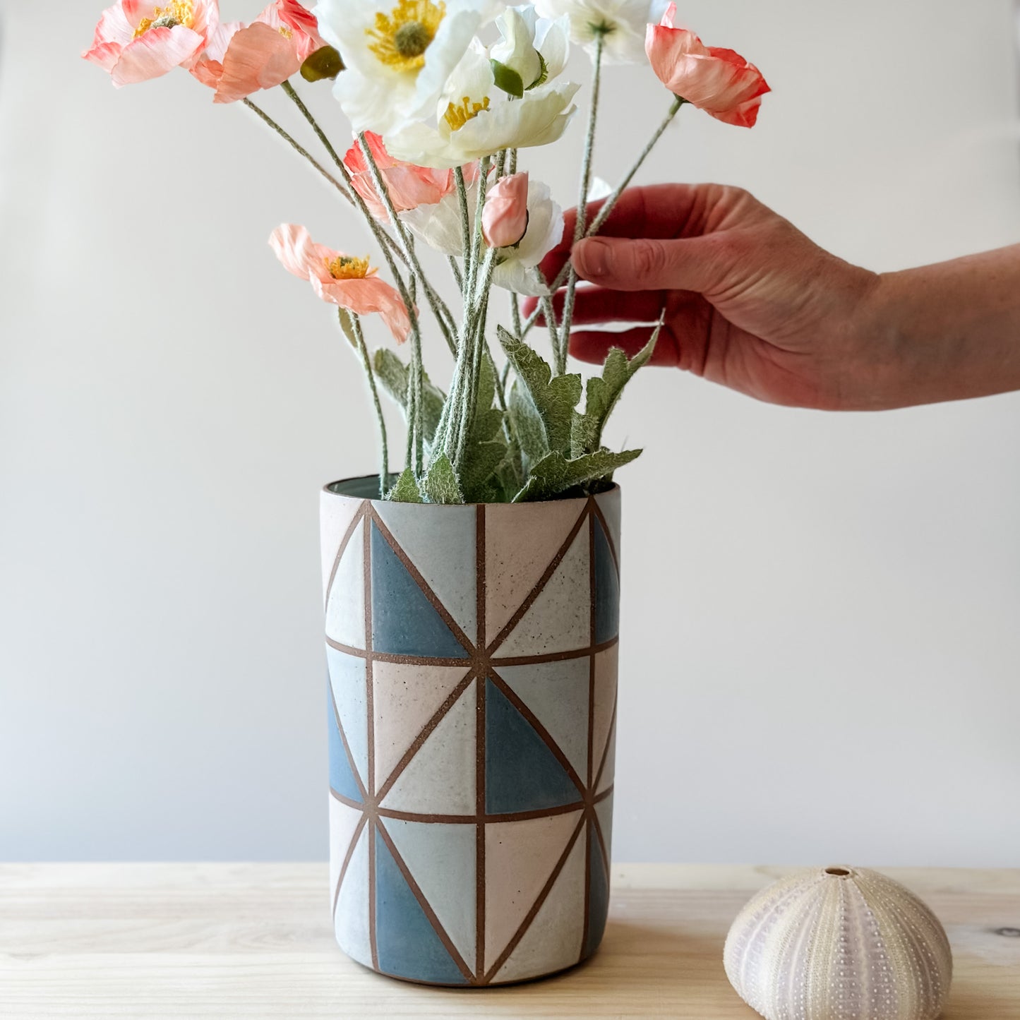 Geometric Handmade Ceramic Vase - Blue and Pink