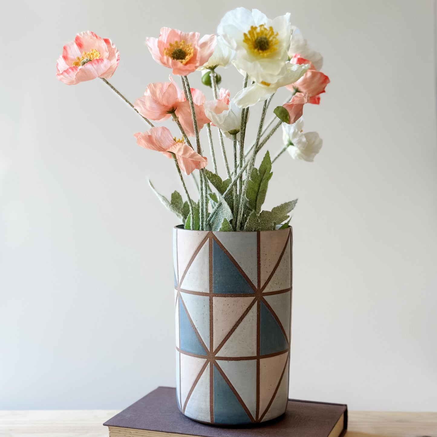 Geometric Handmade Ceramic Vase - Blue and Pink