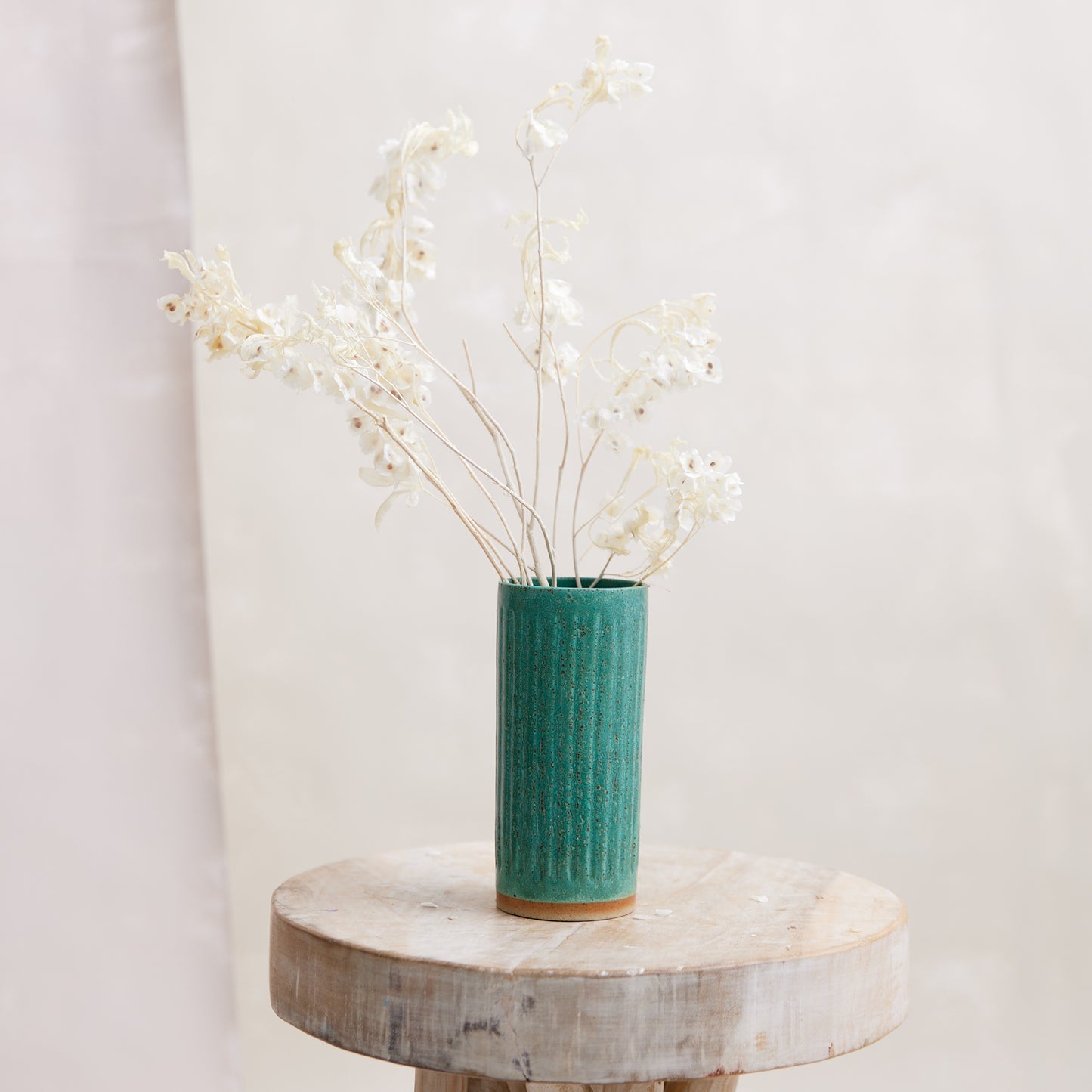 Handmade Ceramic Ribbed Vase - Green