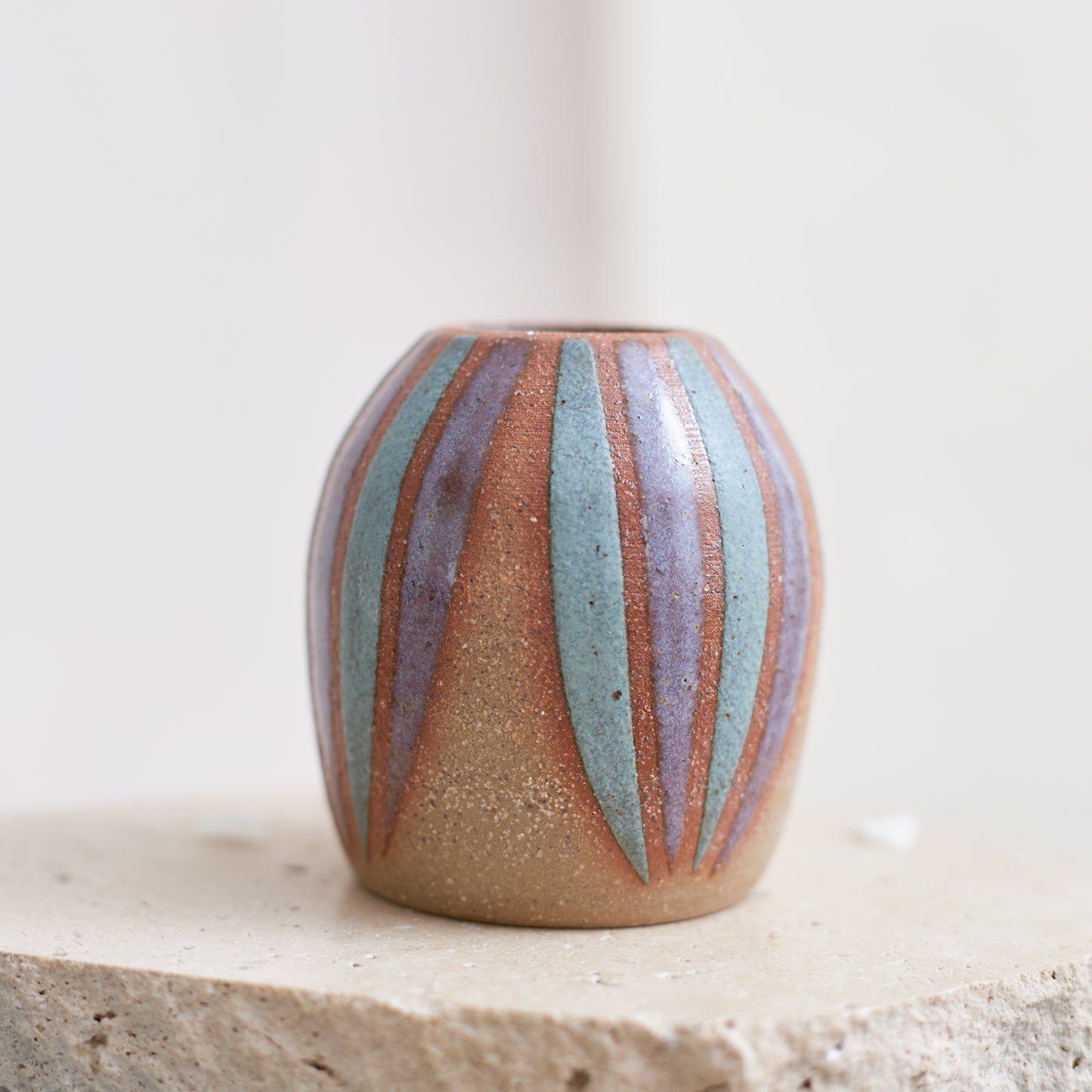 Coastal Handmade Ceramic Curved Mini Vase - Purple and Blue