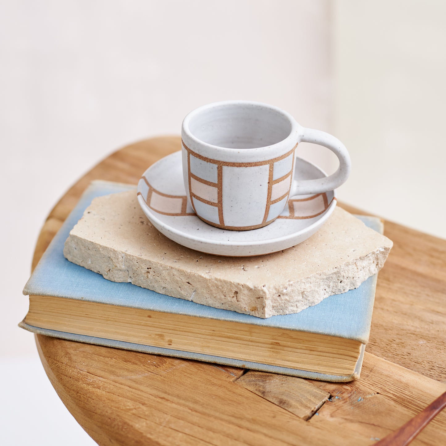 Geometric Handmade Ceramic Espresso Mug - Pink and Grey