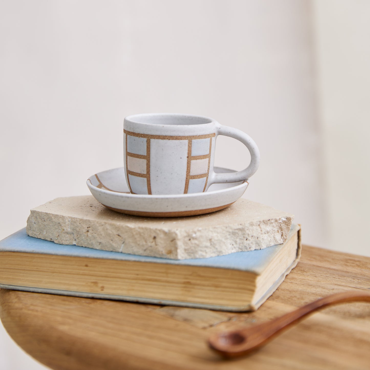 Geometric Handmade Ceramic Espresso Mug - Pink and Grey