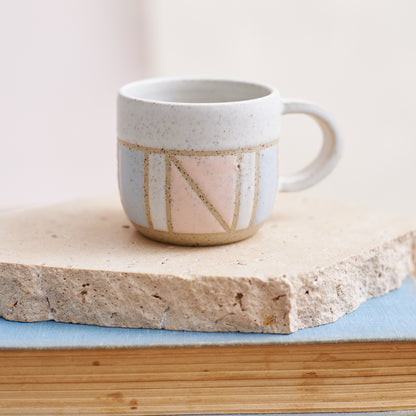 Geometric Handmade Ceramic Espresso Mug - Pink, White and Grey - Second