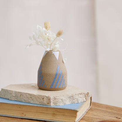 Geometric Handmade Ceramic Mini Vase - Blue and White
