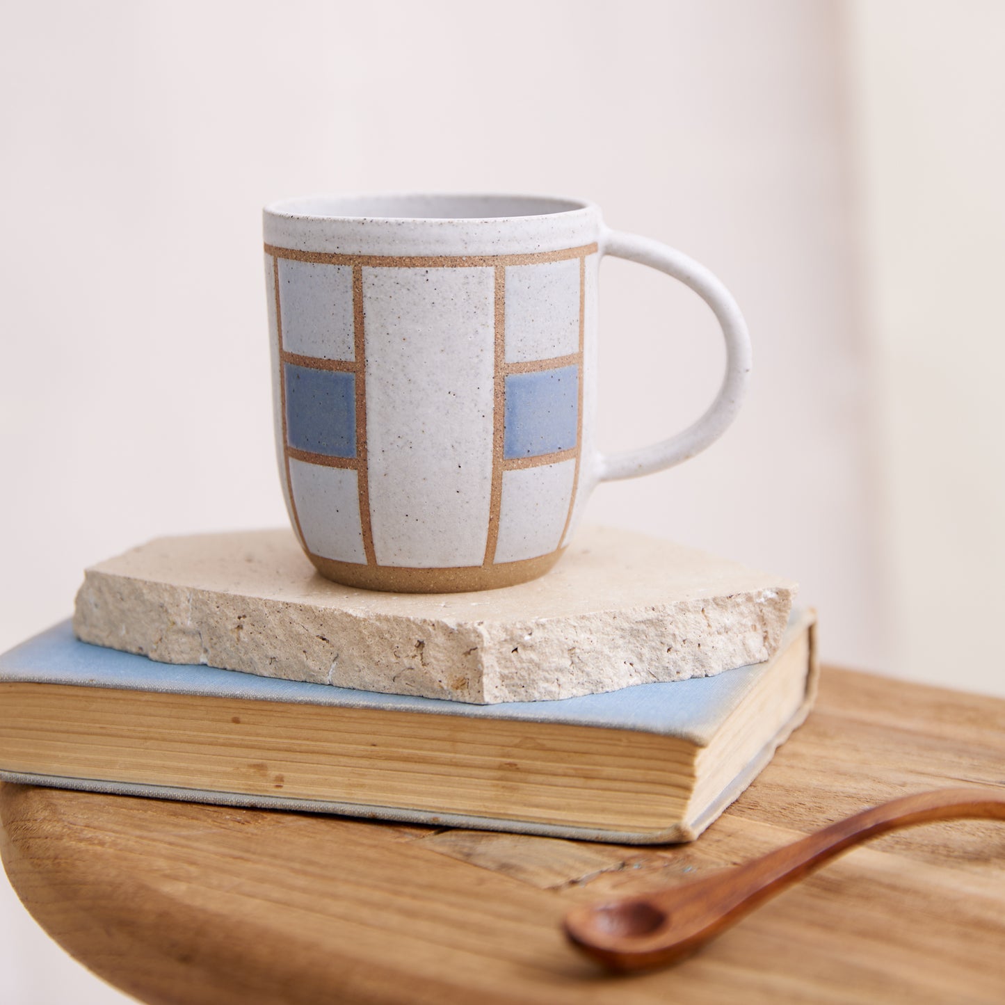 Geometric Handmade Ceramic Mug - Blue and Grey