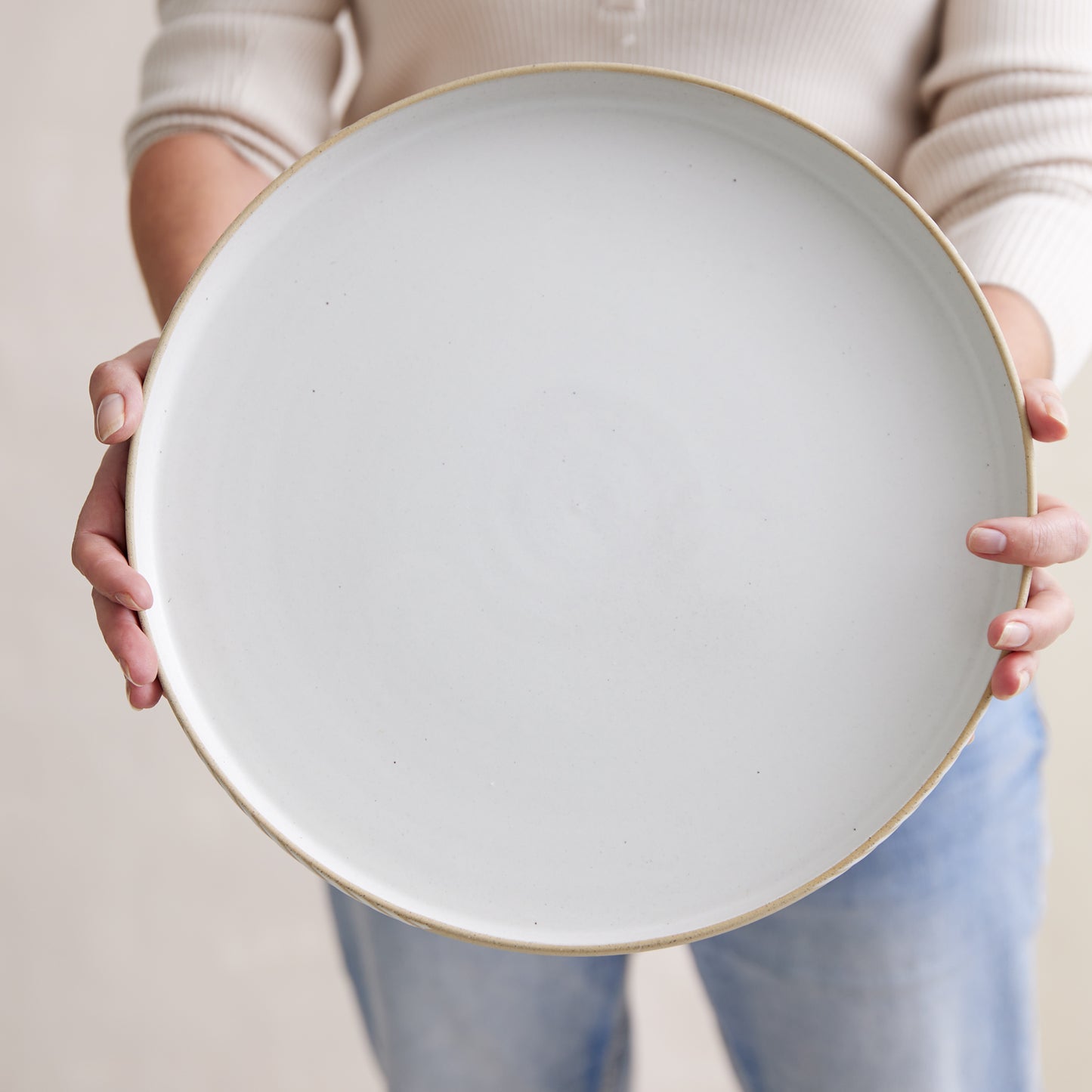 Geometric Handmade Ceramic Platter - Large - Natural and White