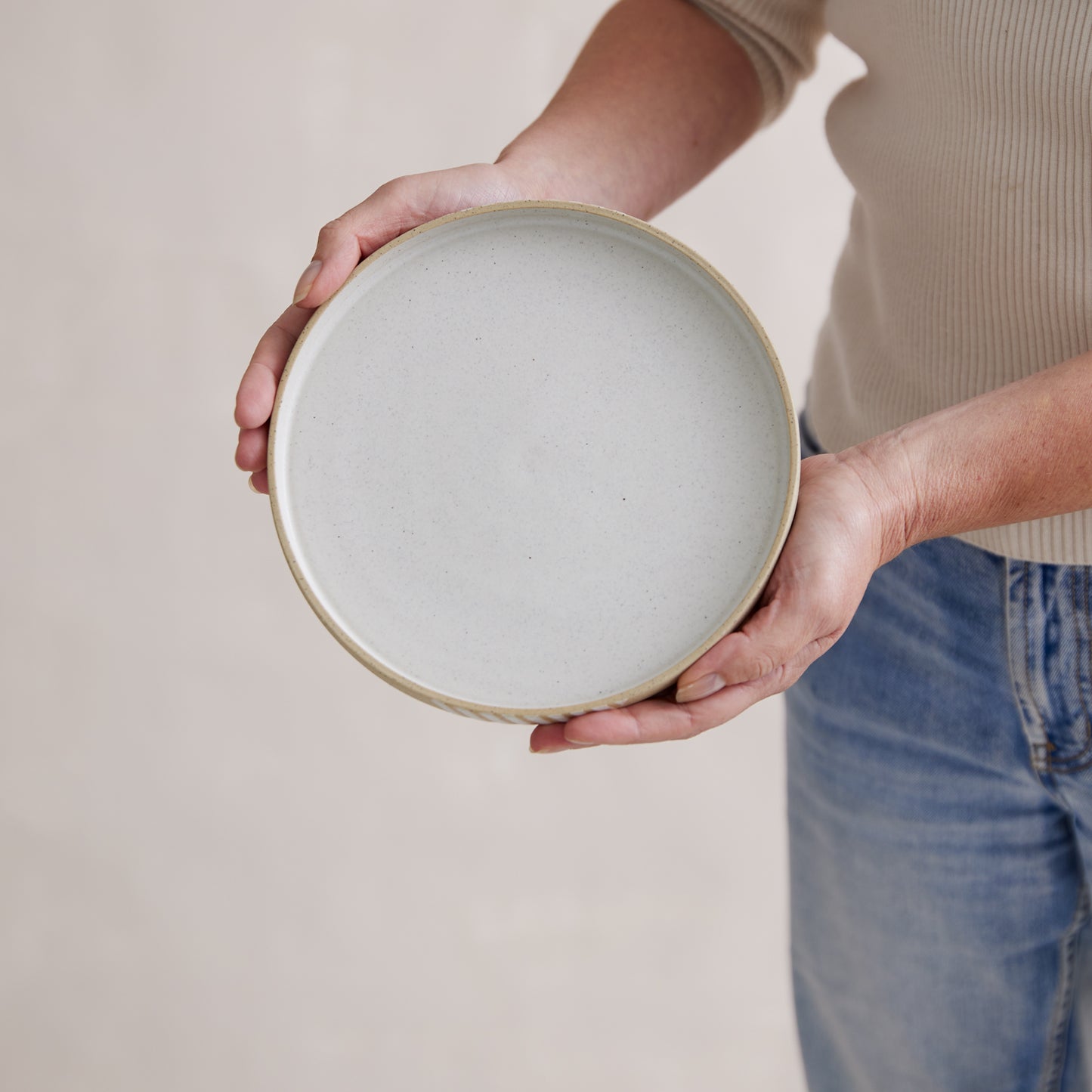 Geometric Handmade Ceramic Platter - Small - Natural and White
