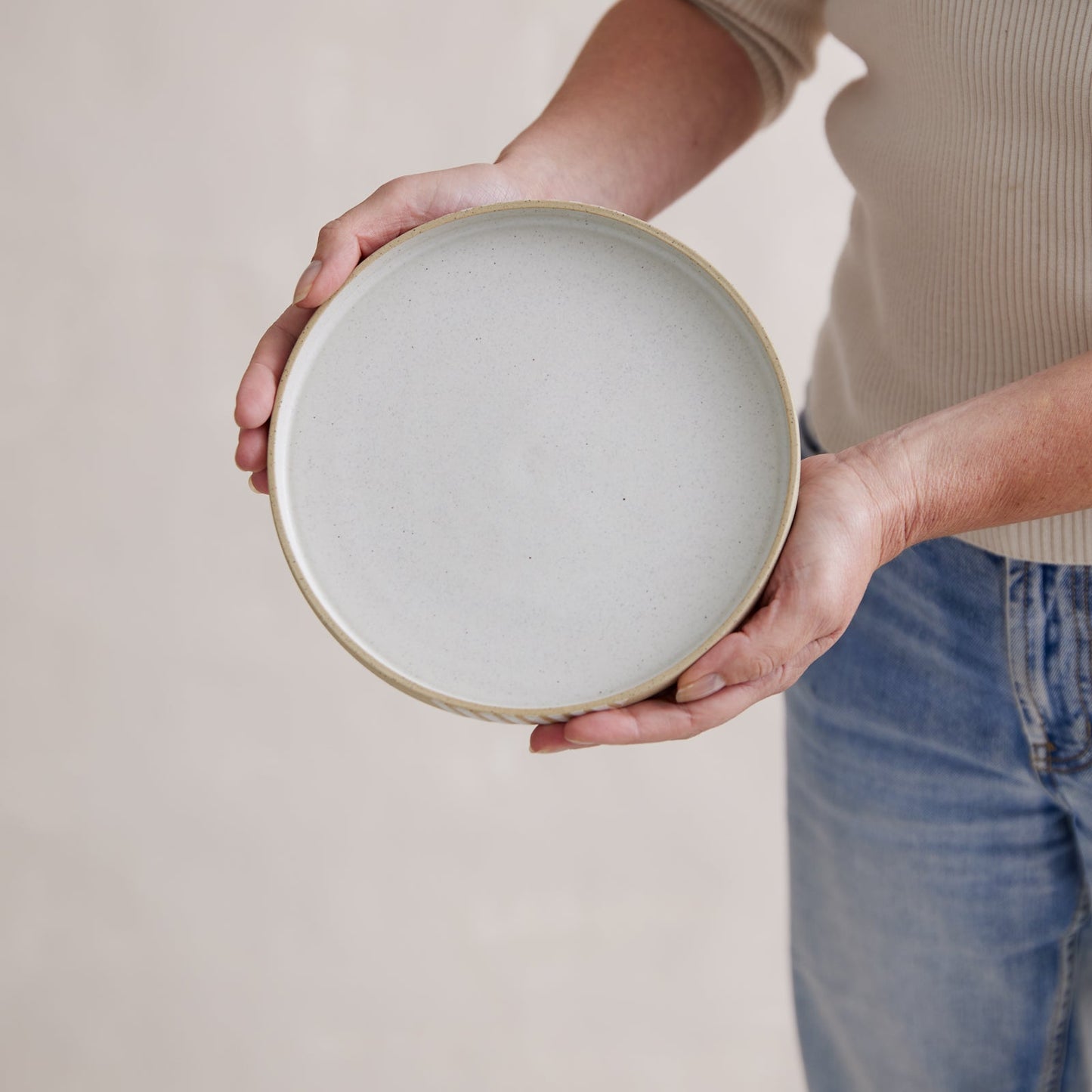 Geometric Handmade Ceramic Platter - Small - Natural and White -Second