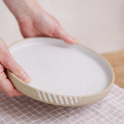 Geometric Handmade Ceramic Platter - Small - Natural and White -Second