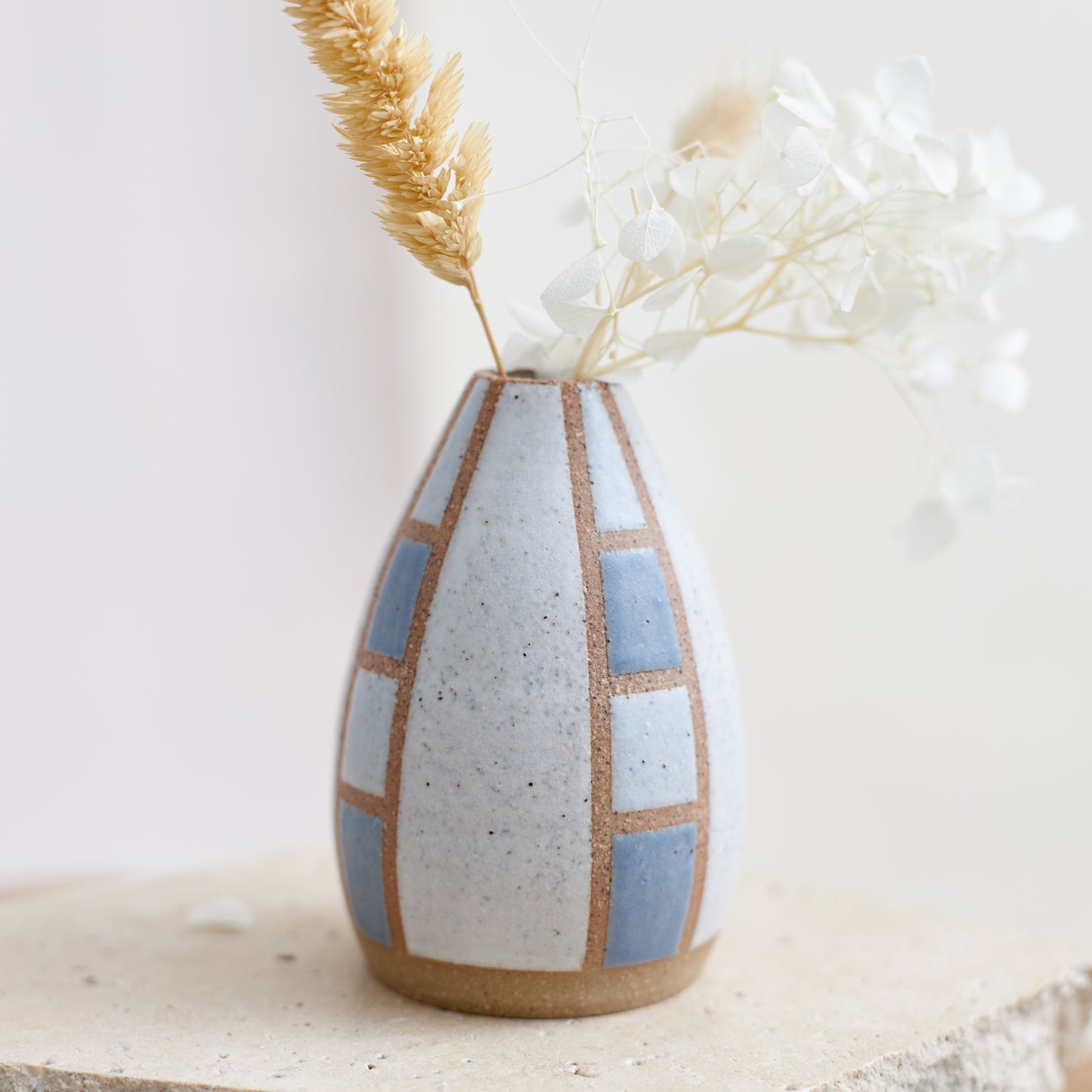 Geometric Handmade Ceramic Tapered Mini Vase - Blue and White