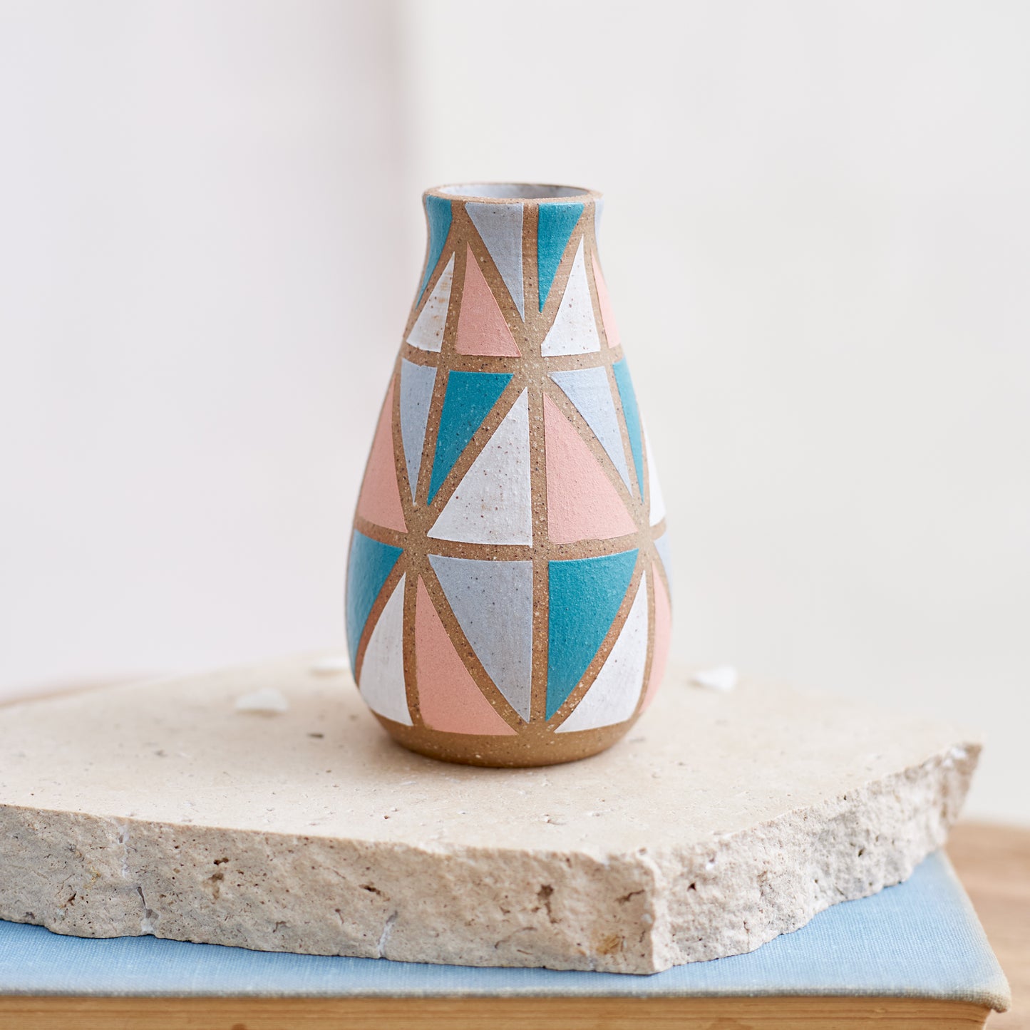 Geometric Handmade Ceramic Tapered Mini Vase - Multi Bright Colour