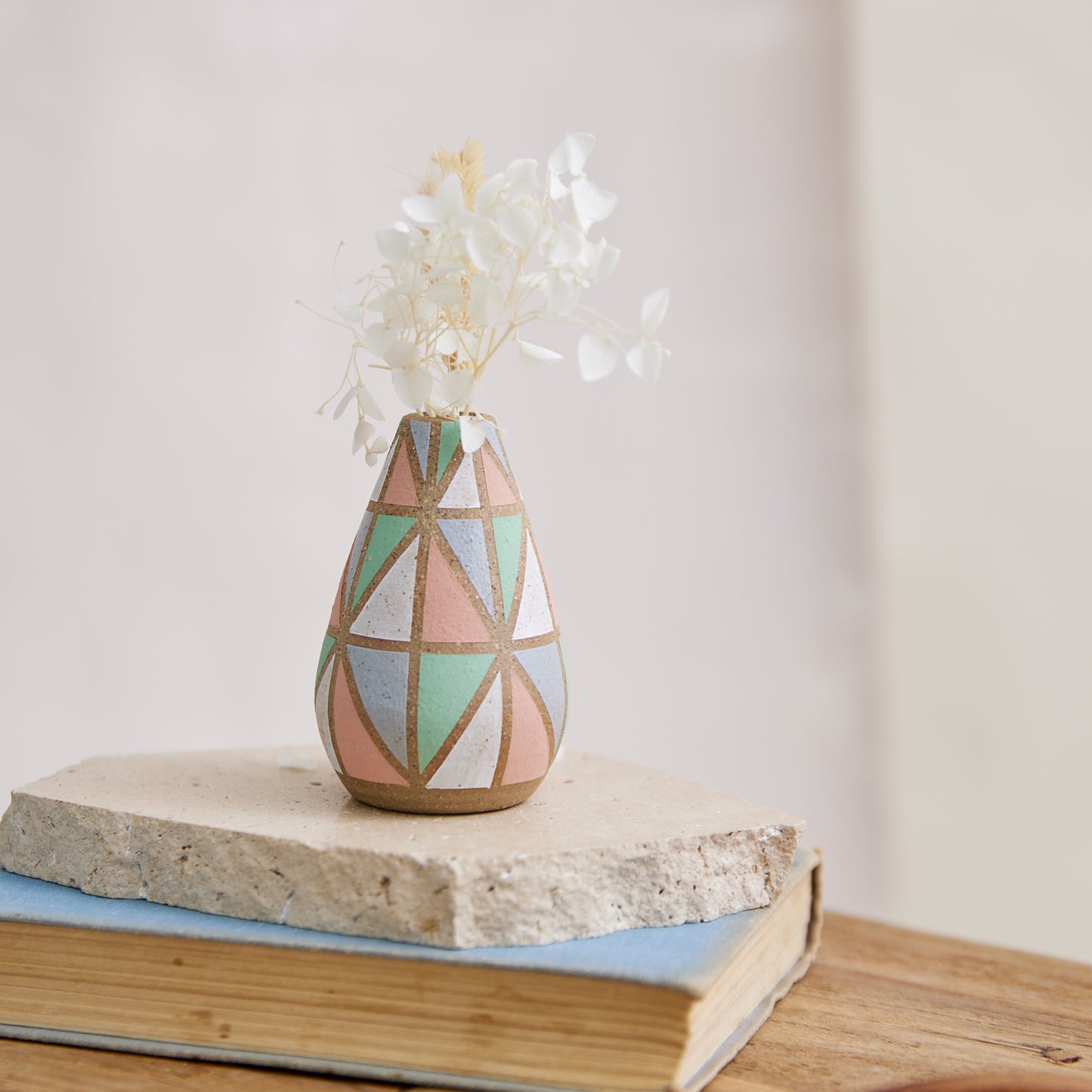 Geometric Handmade Ceramic Tapered Mini Vase - Multi Pastel Colour