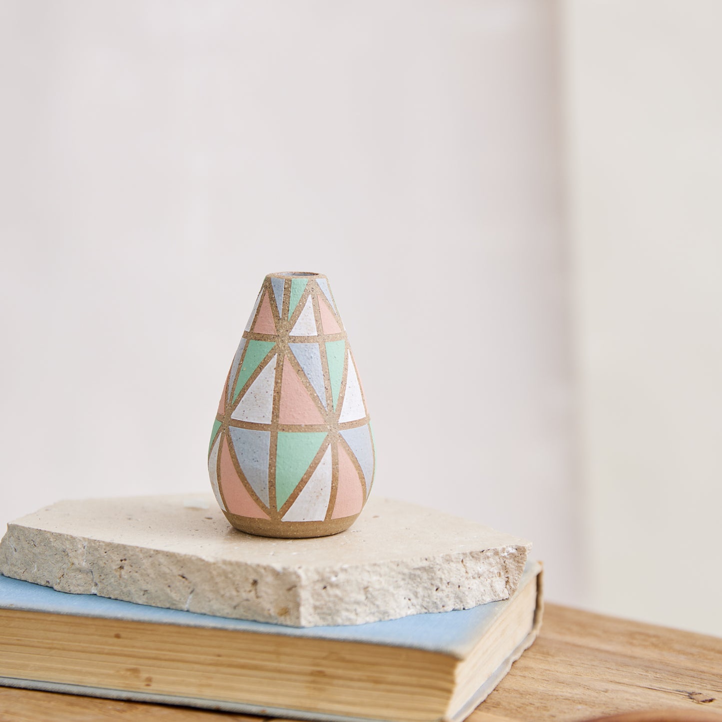 Geometric Handmade Ceramic Tapered Mini Vase - Multi Pastel Colour
