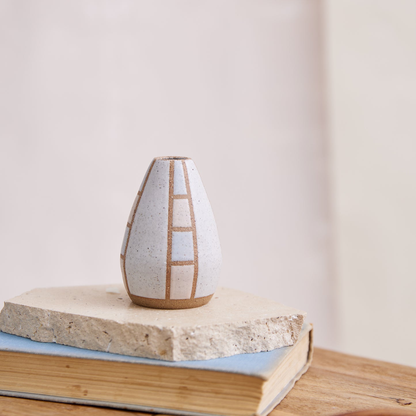 Geometric Handmade Ceramic Tapered Mini Vase - Pink and White