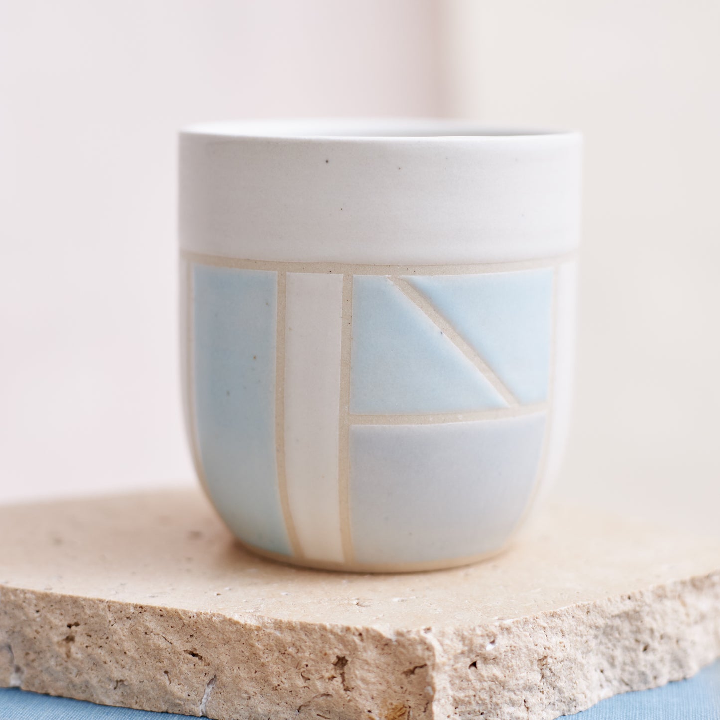 Geometric Handmade Ceramic Tumbler - Light Blue and Grey