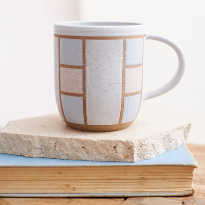 Geometric Handmade Ceramic Mug - Pink and Grey