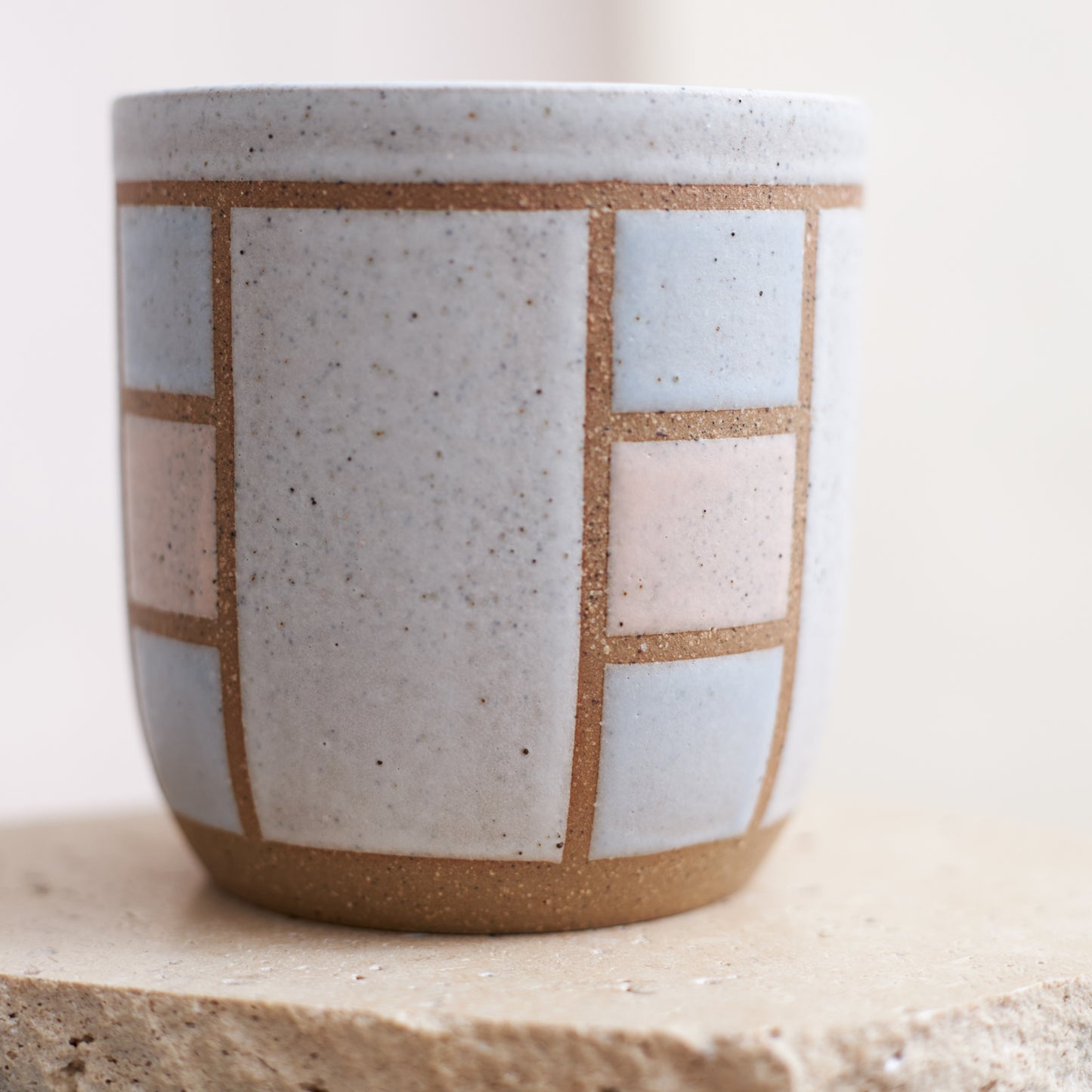 Geometric Handmade Ceramic Tumbler - Pink and Grey