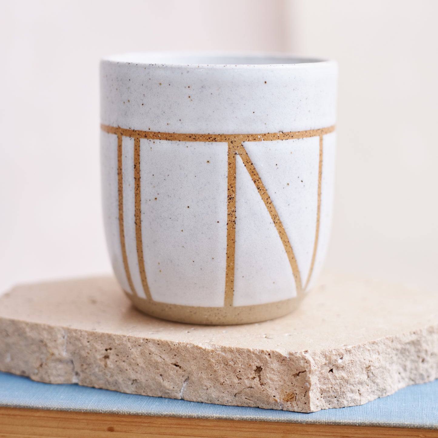 Geometric Handmade Ceramic Tumbler - White