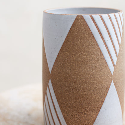 Geometric Handmade Ceramic Utensil Holder - Natural and White
