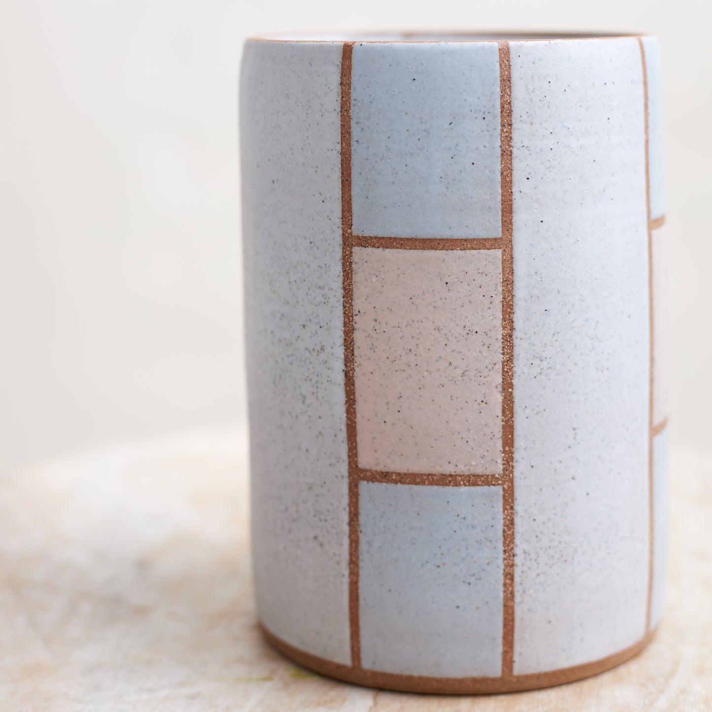 Geometric Handmade Ceramic Utensil Holder - Pink and Grey