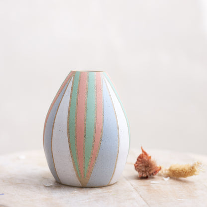 Geometric Colourful Handmade Ceramic Vase - Green, Grey and Peach