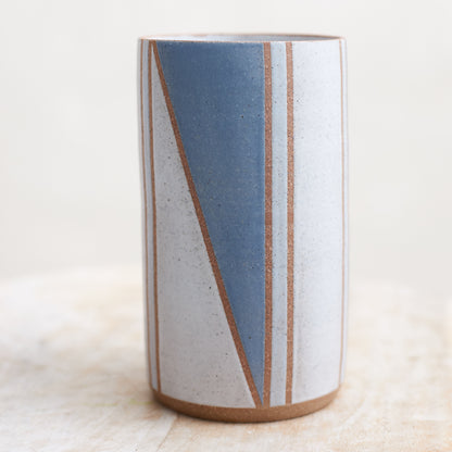 Geometric Cylindrical Handmade Ceramic Vase - Dark Blue and Grey
