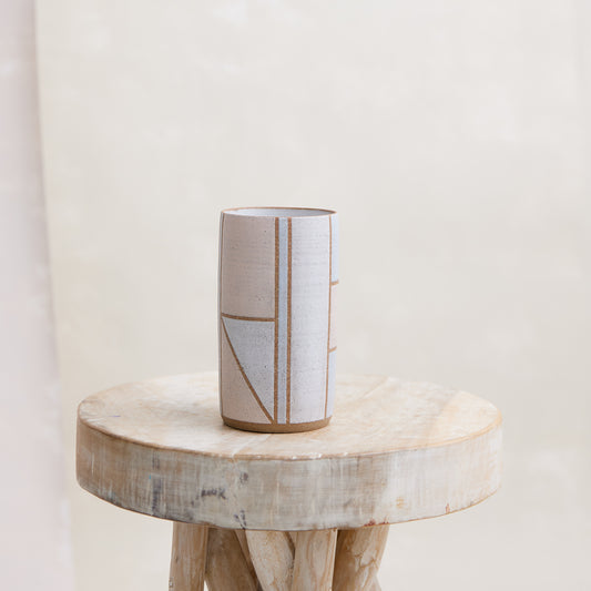 Geometric Cylindrical Handmade Ceramic Vase - Pink and Grey