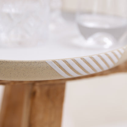 Geometric Handmade Ceramic Platter - Large - Natural and White