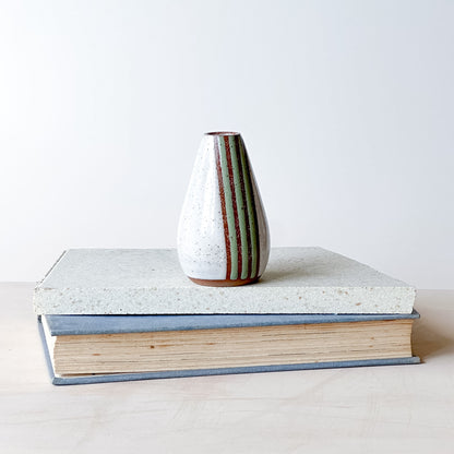 green and white mini vase with stripes