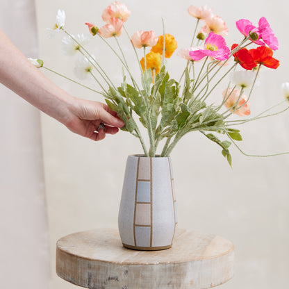 Geometric Handmade Ceramic Tall Vase - Pink and Grey