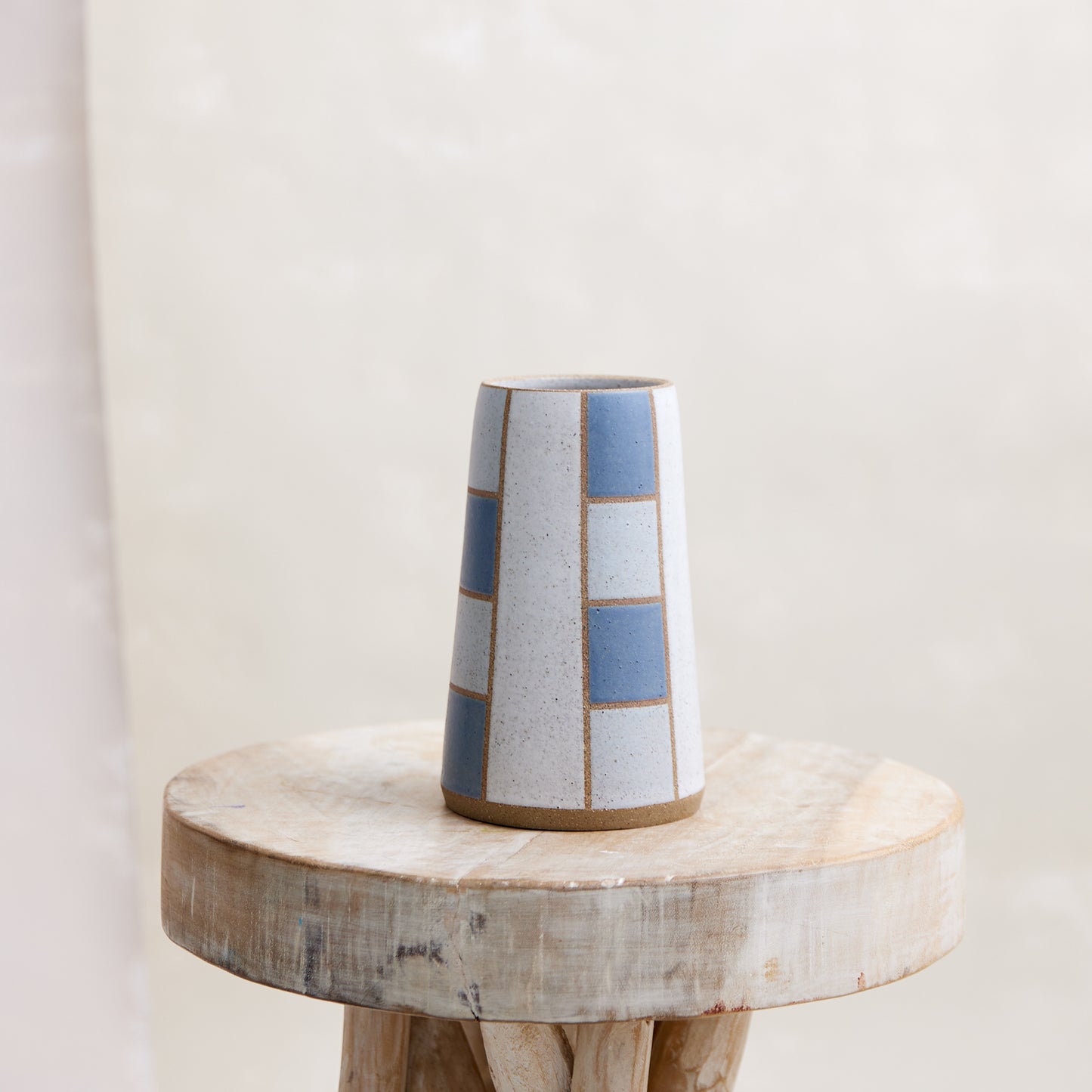 Geometric Tapered Handmade Ceramic Vase - Blue and Grey
