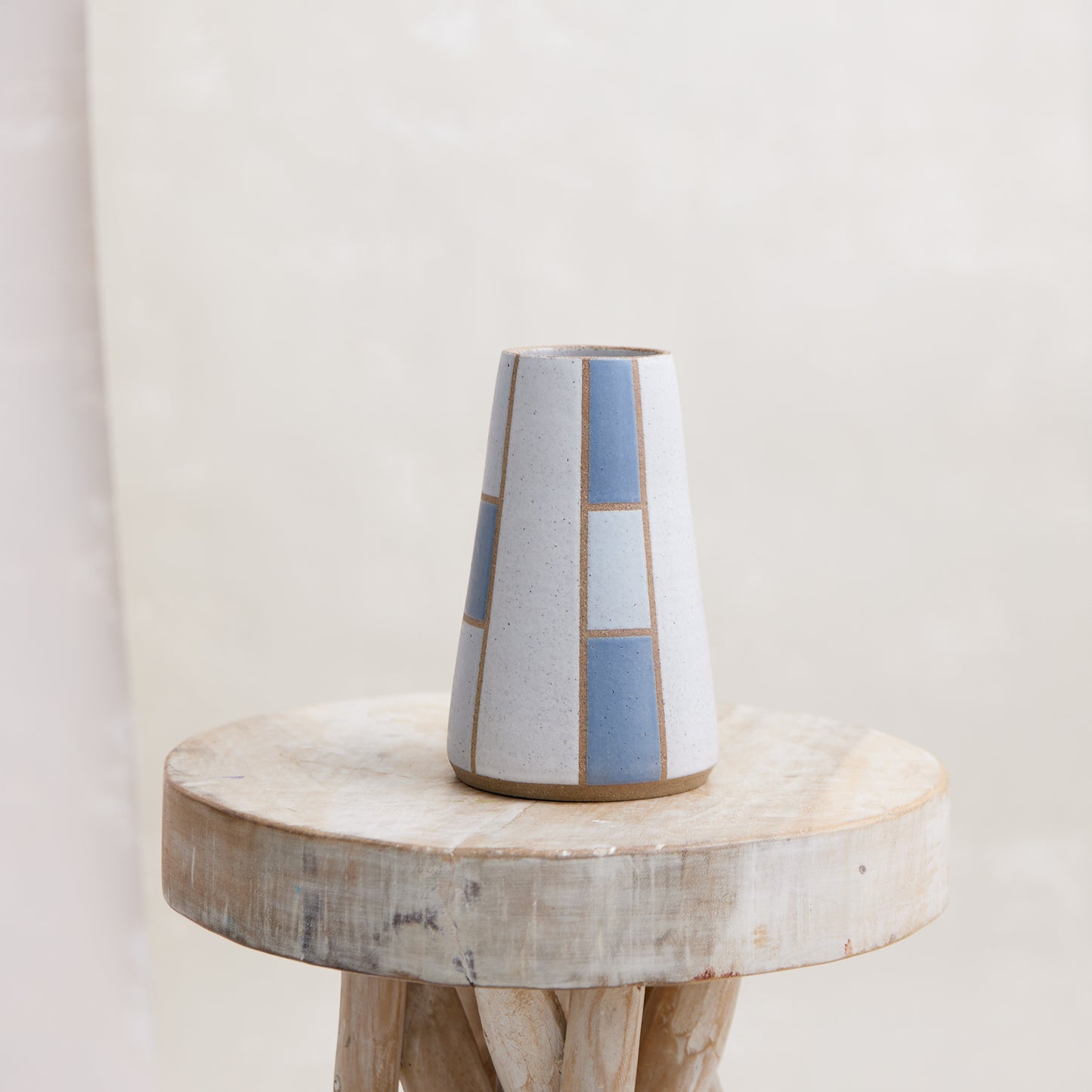 Geometric Tapered Handmade Ceramic Vase - Grey and Blue