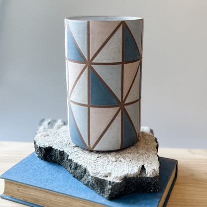 Geometric Handmade Ceramic Vase - Blue and Pink