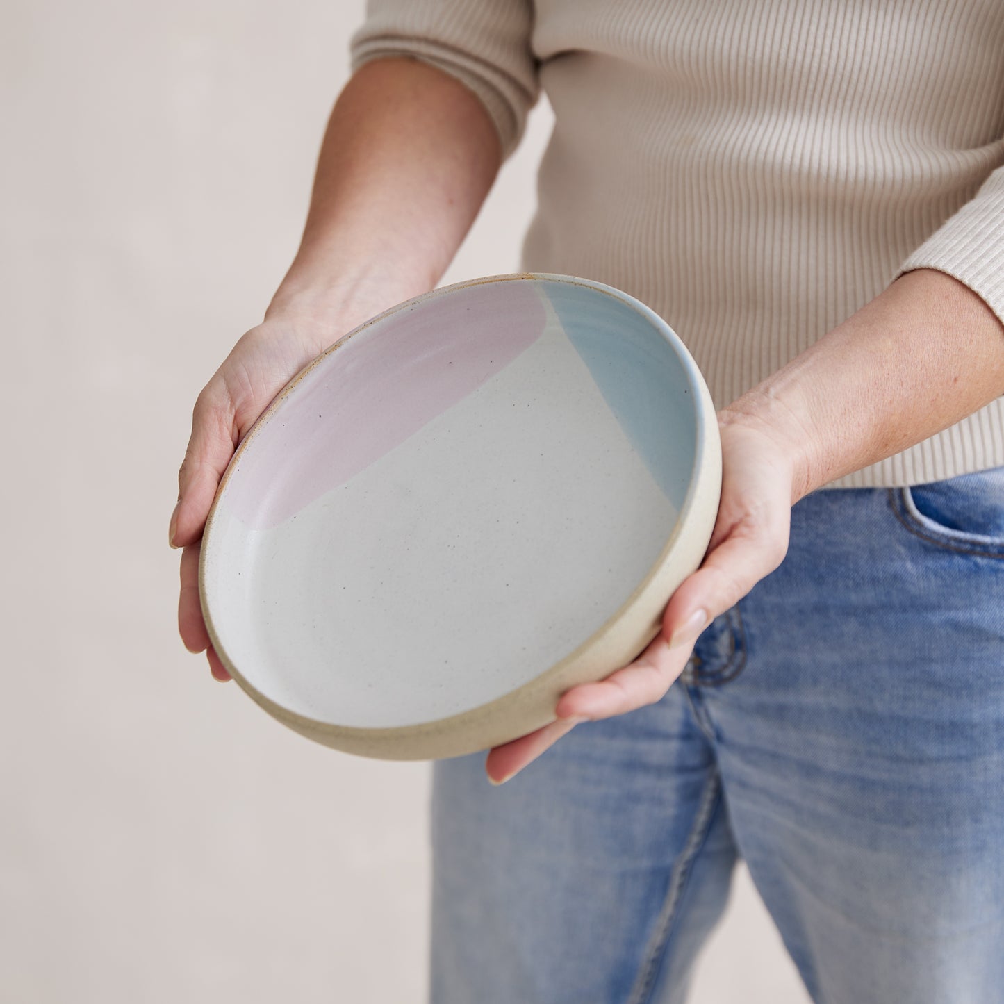 Tidal Handmade Ceramic Bowl - Medium - Pink and Blue Grey
