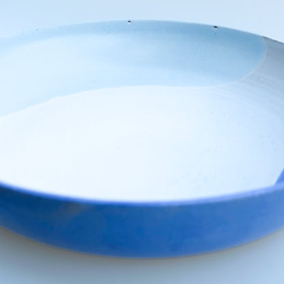 Close-up of a blue ceramic dish on a white background